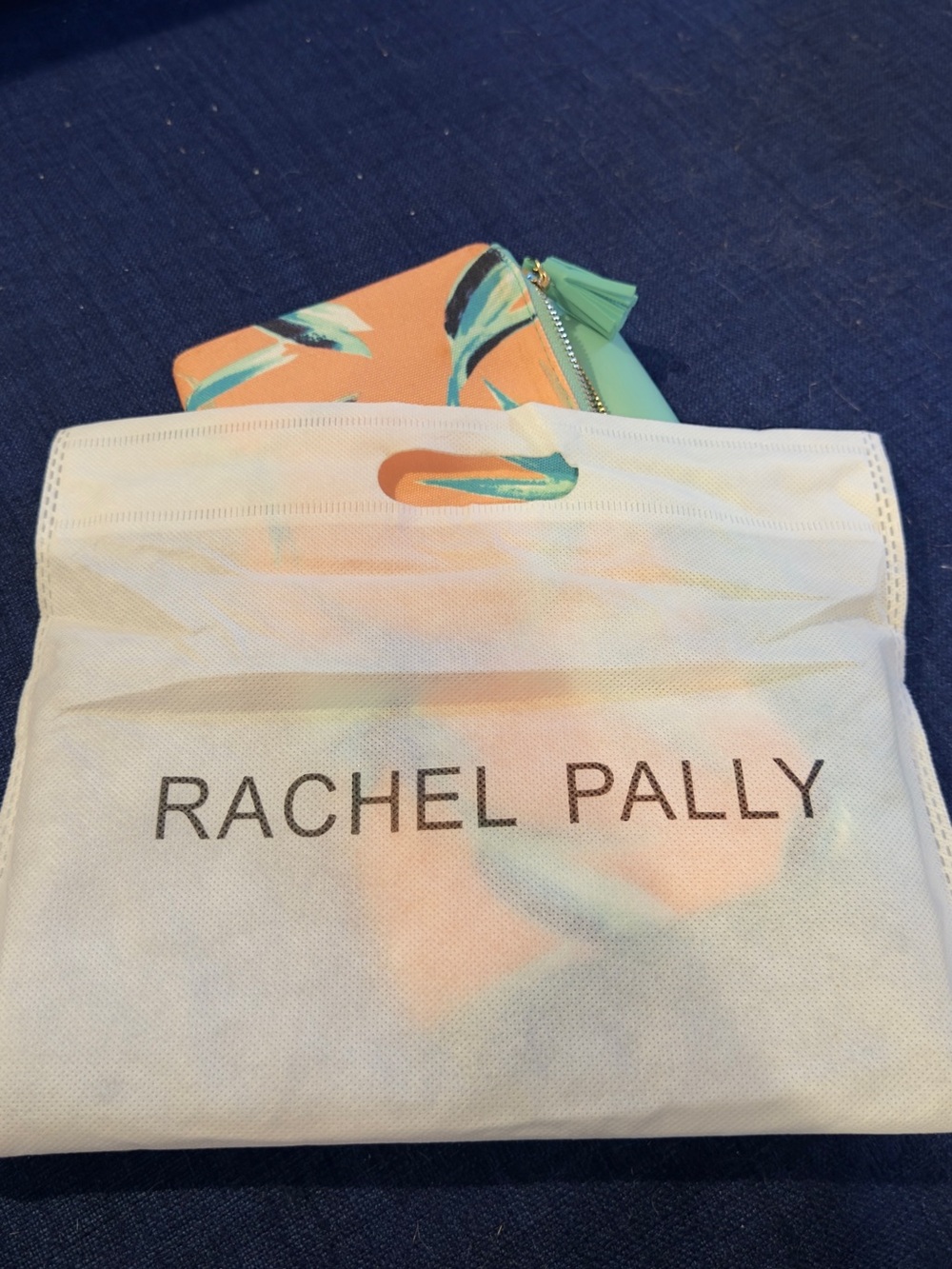 Rachel Pally Peach Floral Cosmetic Pouch with Mint Zip